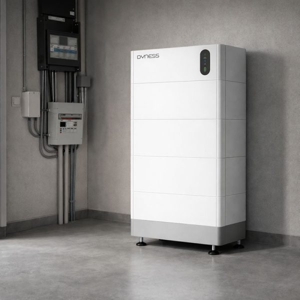 afbeelding van dyness tower pro thuisbatterij in een garage